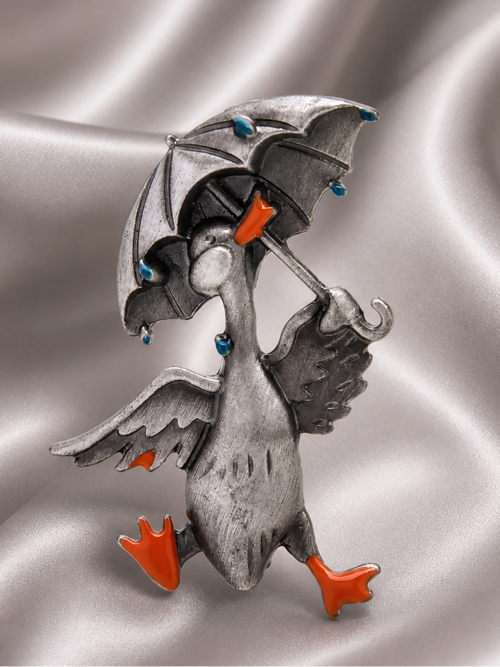 Vintage Umbrella Duck Brooch - Picture 4 of 11